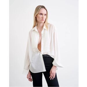 Nili Lotan Daniel Voile Tuxedo Pintucked Buttondown Tunic Shirt Top S 283655